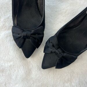 Elegant Black Bow Satin Kitten Heels by Nina